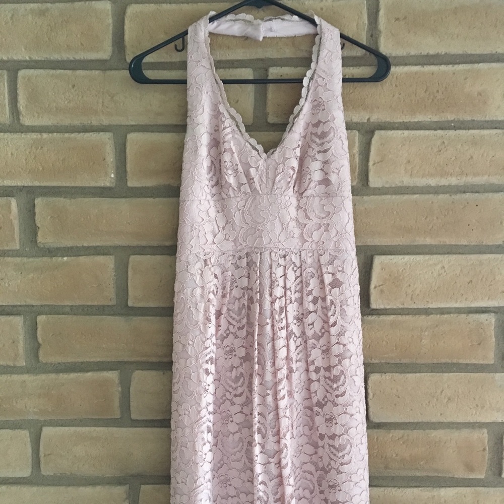 David’s Bridal lace halter bridesmaid dress